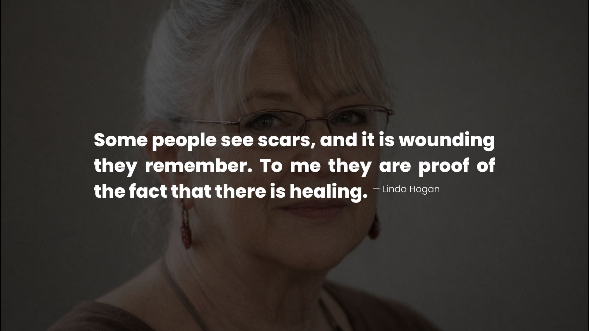 Linda hogan portrait with a Quote on Healing
