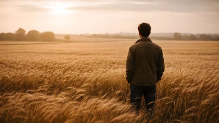 Man standing in a vast wheat field Alone, healing Quotes