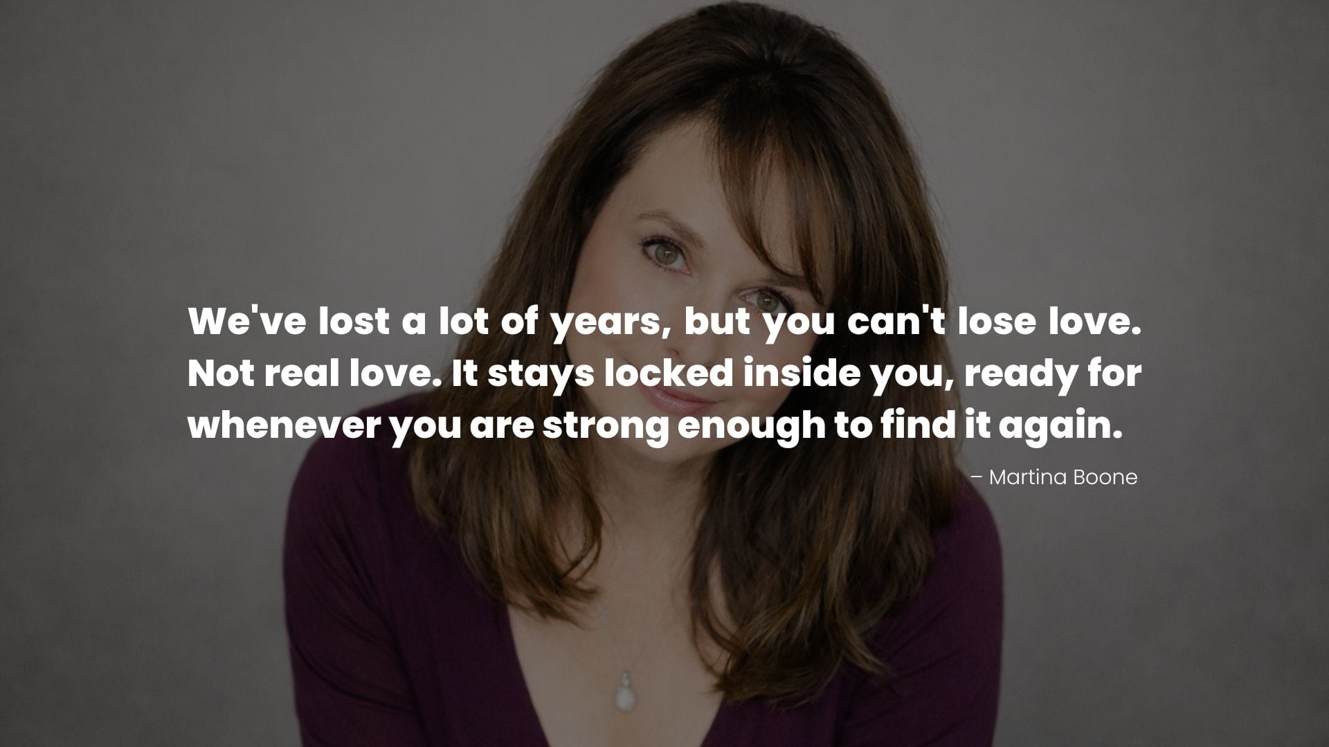 Portrait of Martina Boone with a thoughtful love quote