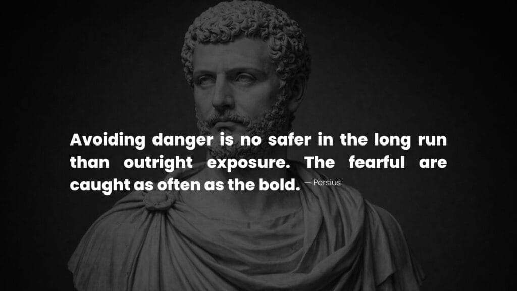 Persius sculpture with a quote