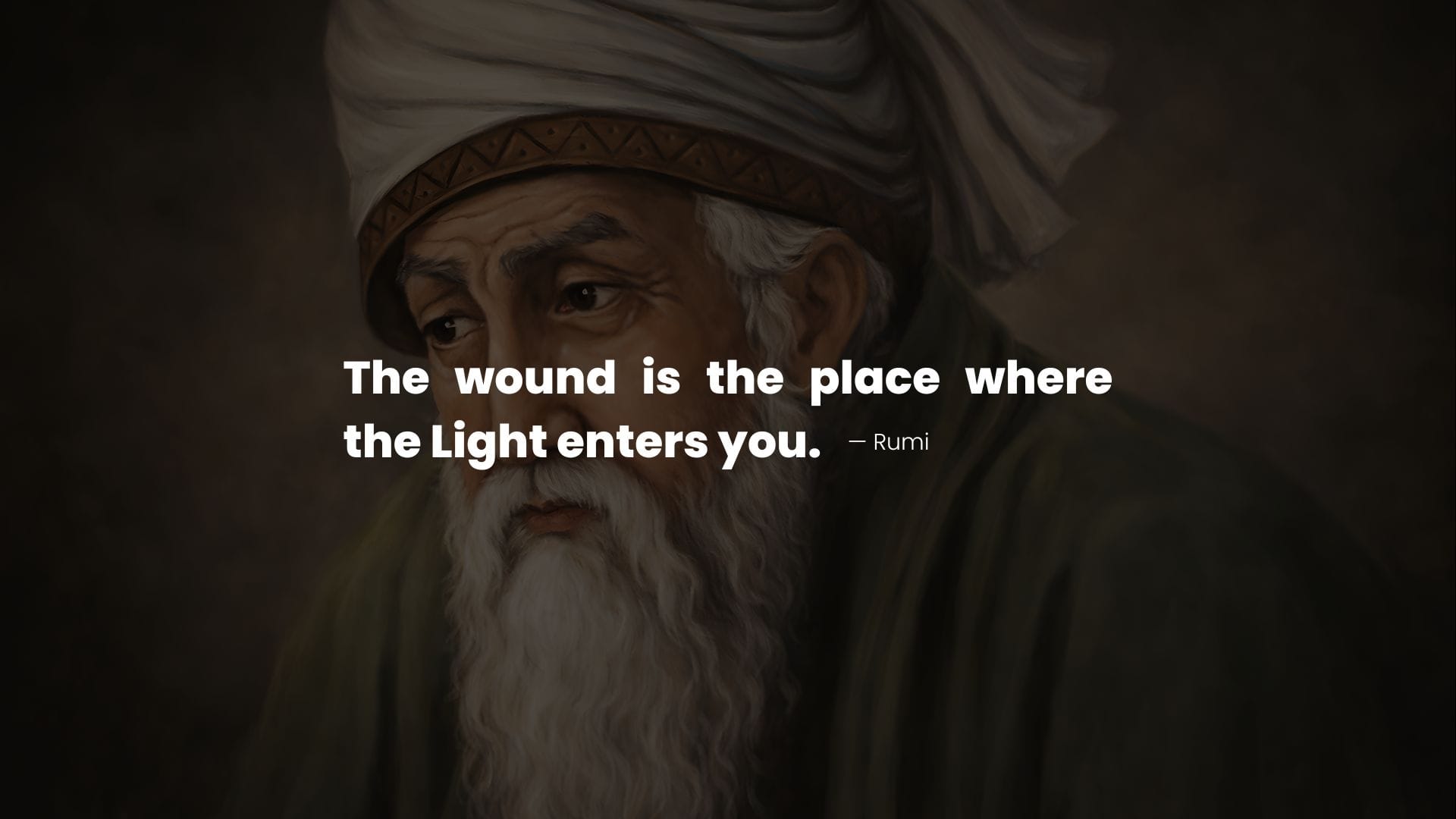 Rumi portrait with Quote on healing