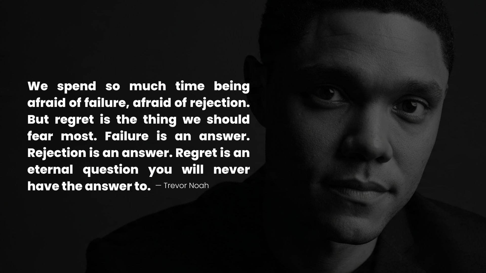 Trevor Noah portrait with a quote on photo