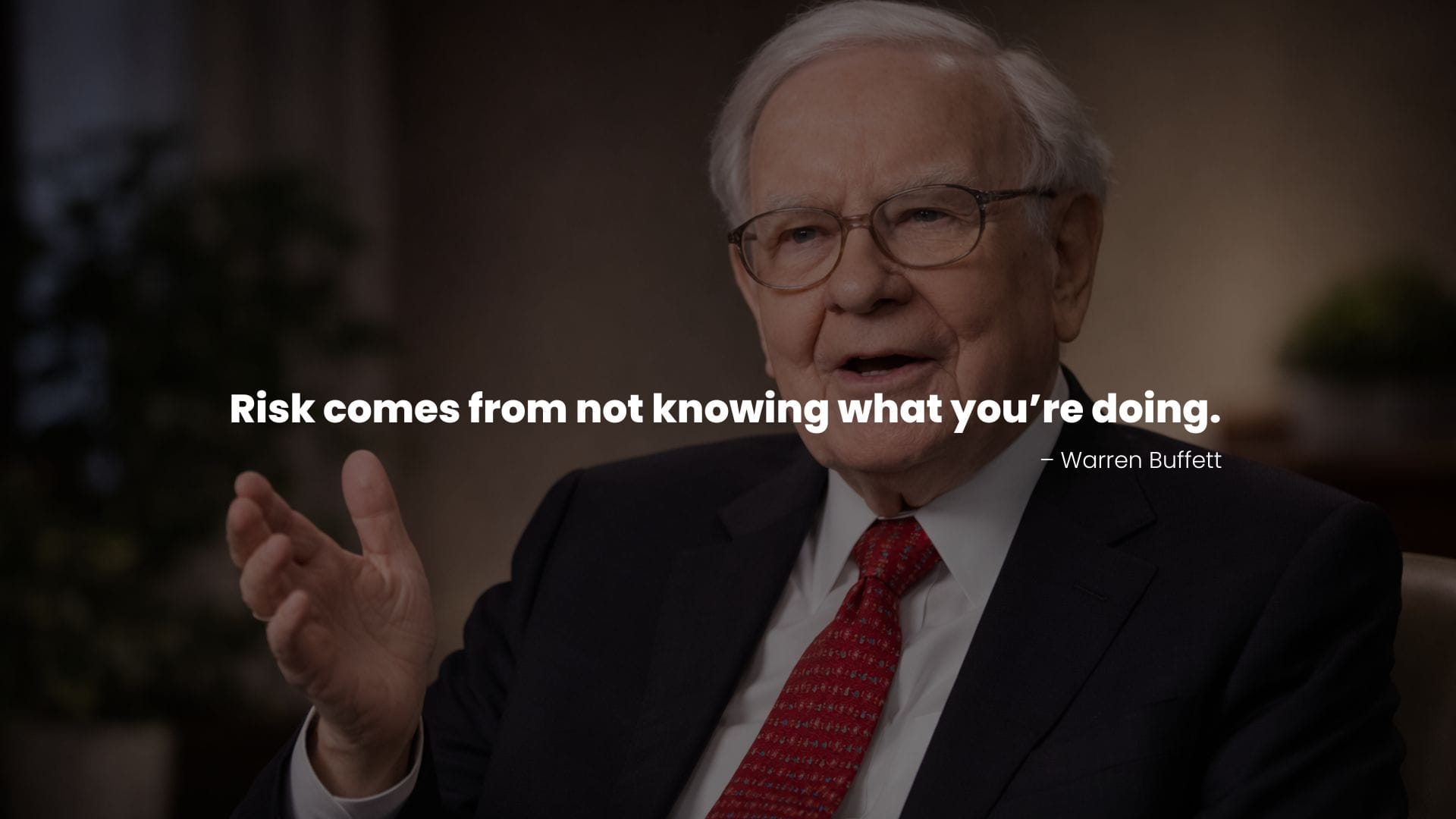 Warren Buffett Portrait With Quote on Risk Management.