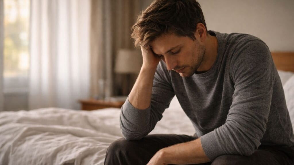 Man feeling overwhelmed and stressed, a visual representation of Burnout Quotes.