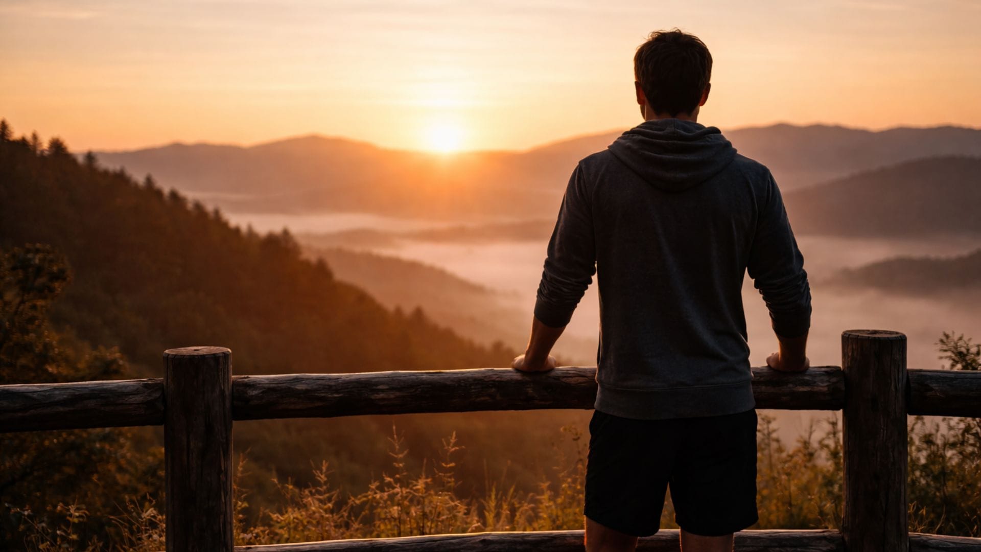 Person watching sunrise over mountains, symbolizing the power of consistency quotes.