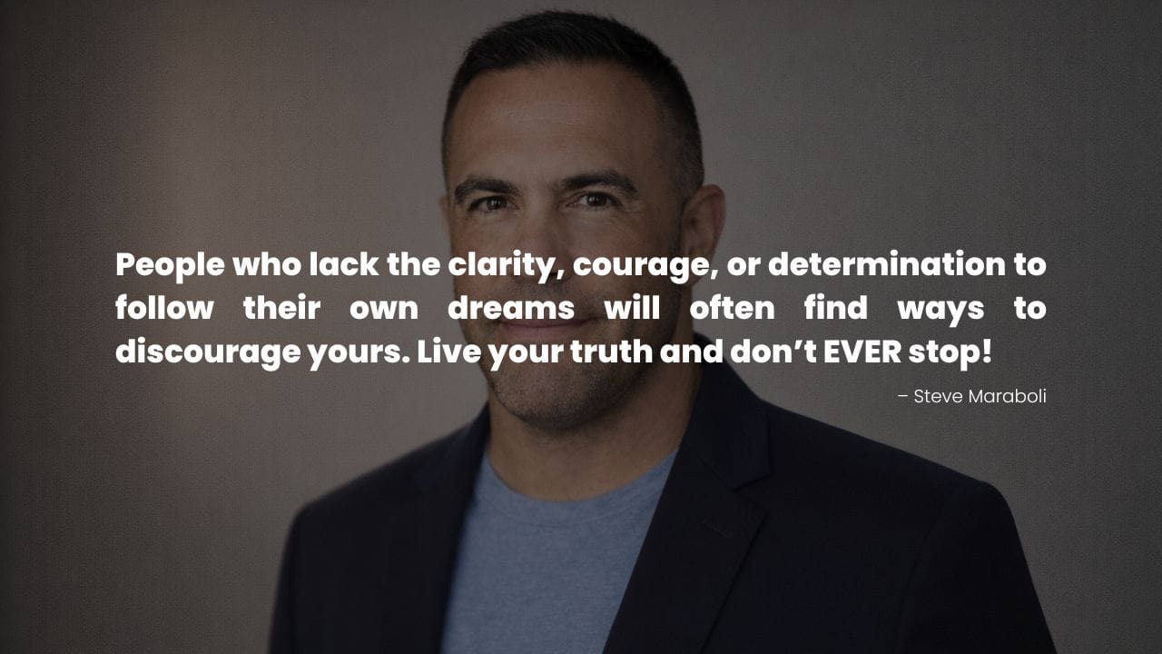 Steve Maraboli with a motivational quote about clarity, courage, and pursuing your dreams.