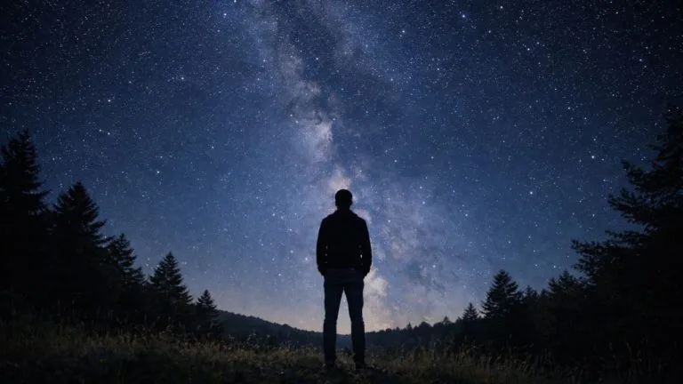 A person stands under a sky full of stars, reflecting the heart of a quotes about dreaming