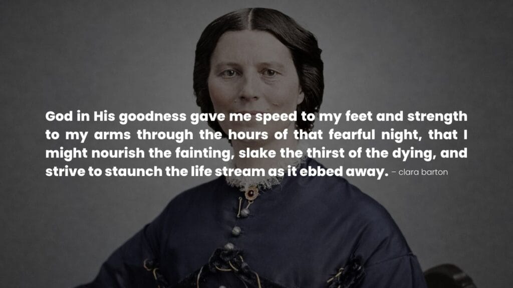 Clara Barton portrait with an inspiring quote about courage and helping the wounded
