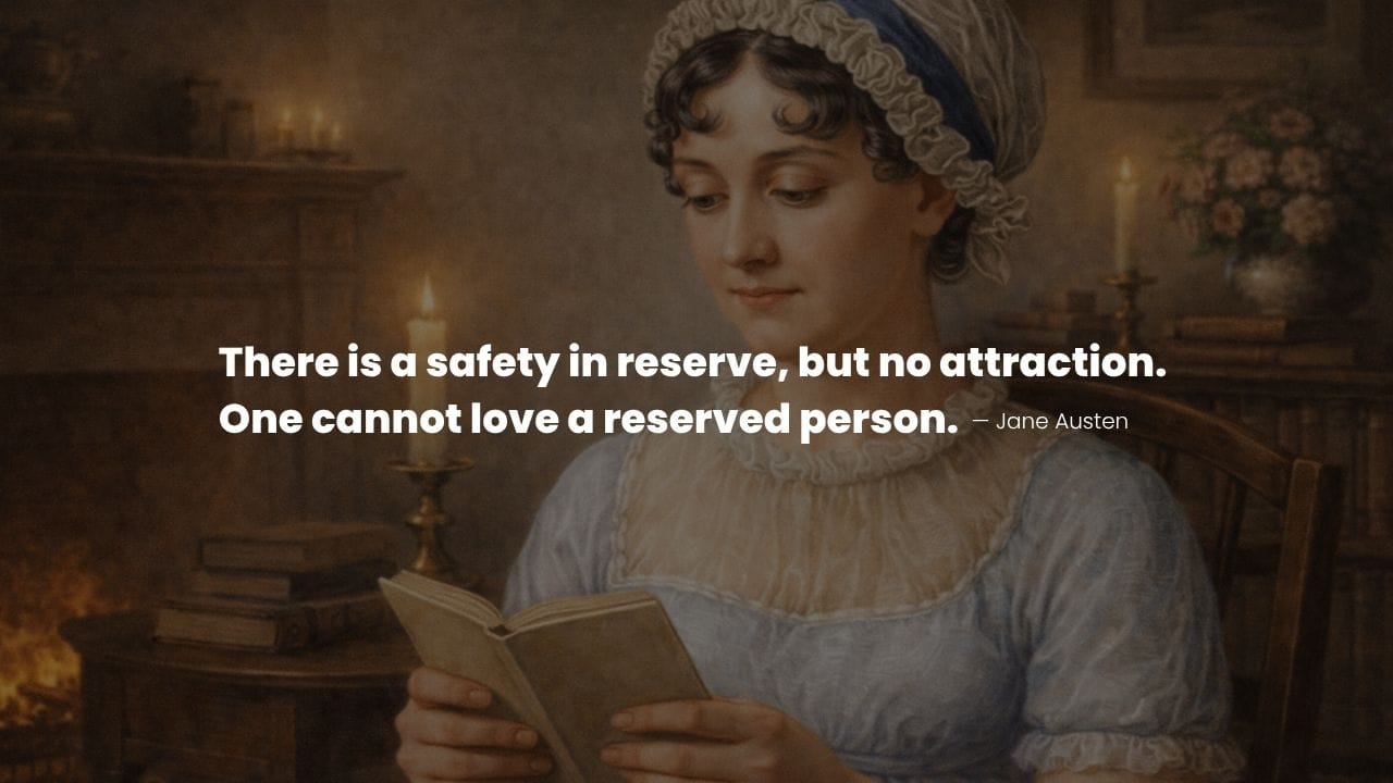 Jane Austen Line from her novel; portrait of Jane reading a book.