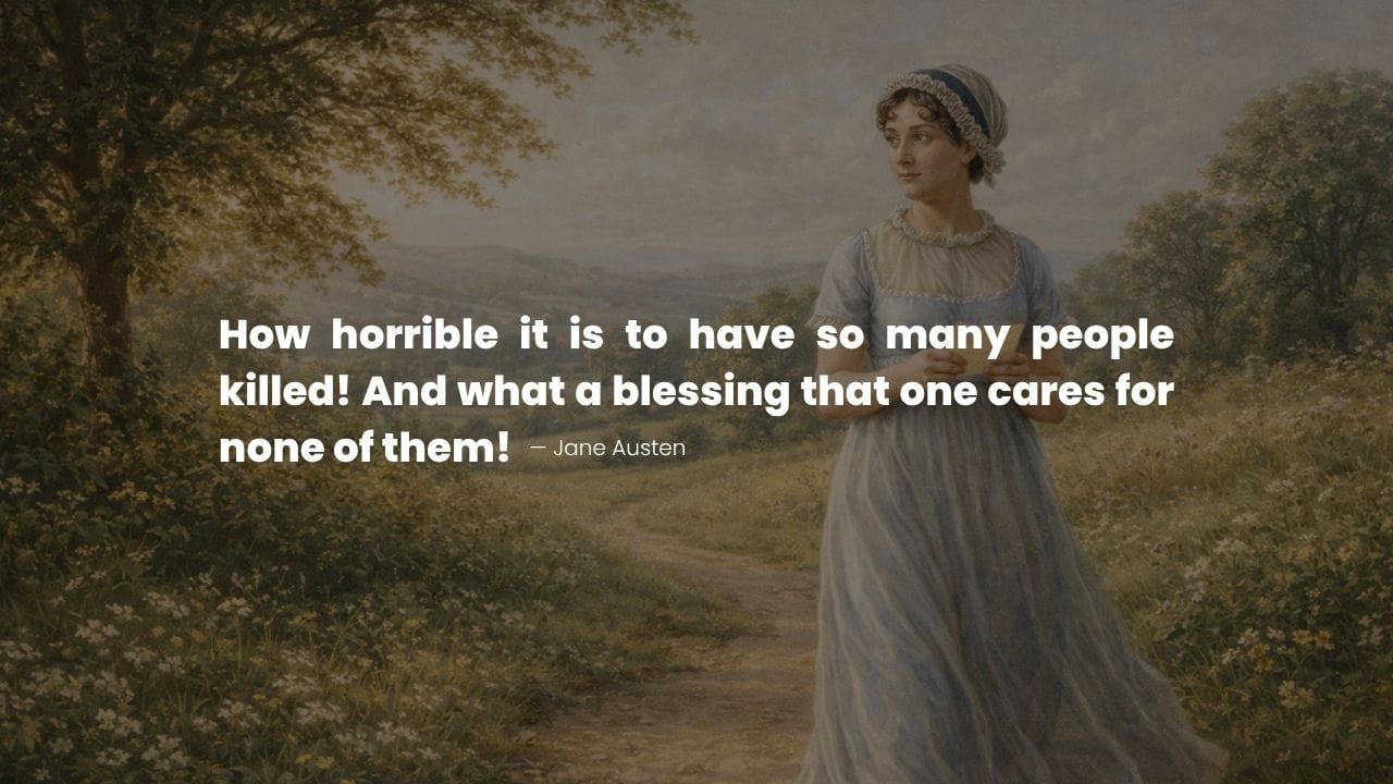 Jane quote from her personal letters; portrait of Jane walking through a scenic countryside meadow.