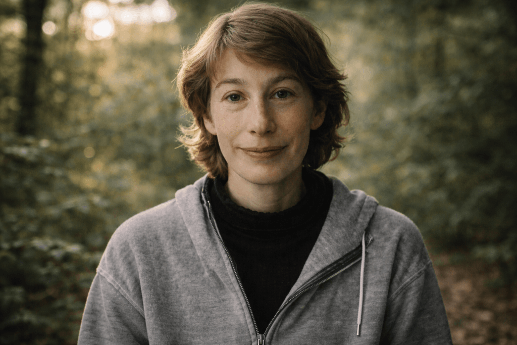 Mary Oliver Portrait standing in the forest
