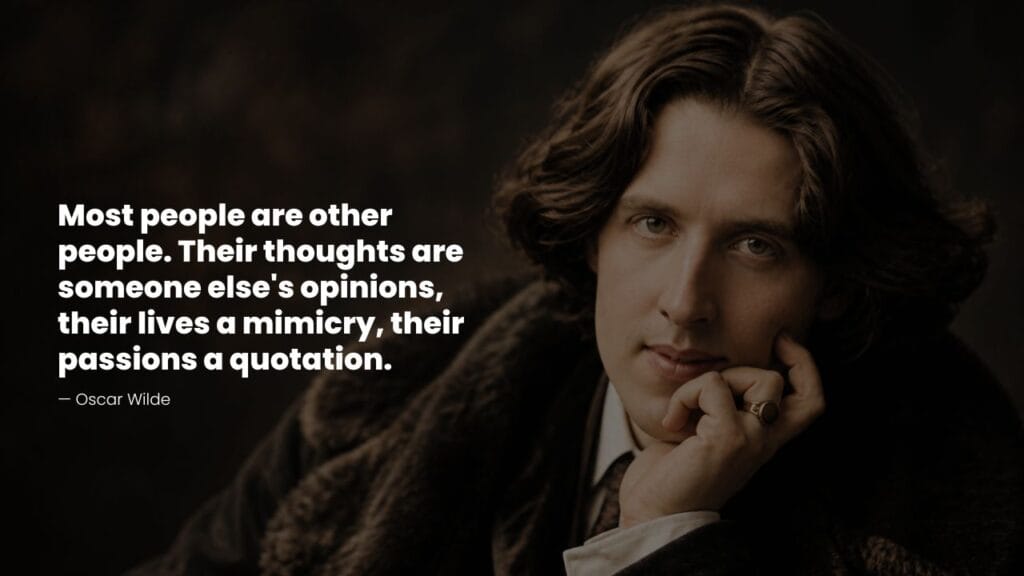 Oscar Wilde portrait with quote about individuality and people following others
